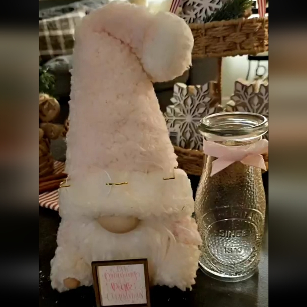 Pink gnome Santa with his milk bottle for santa